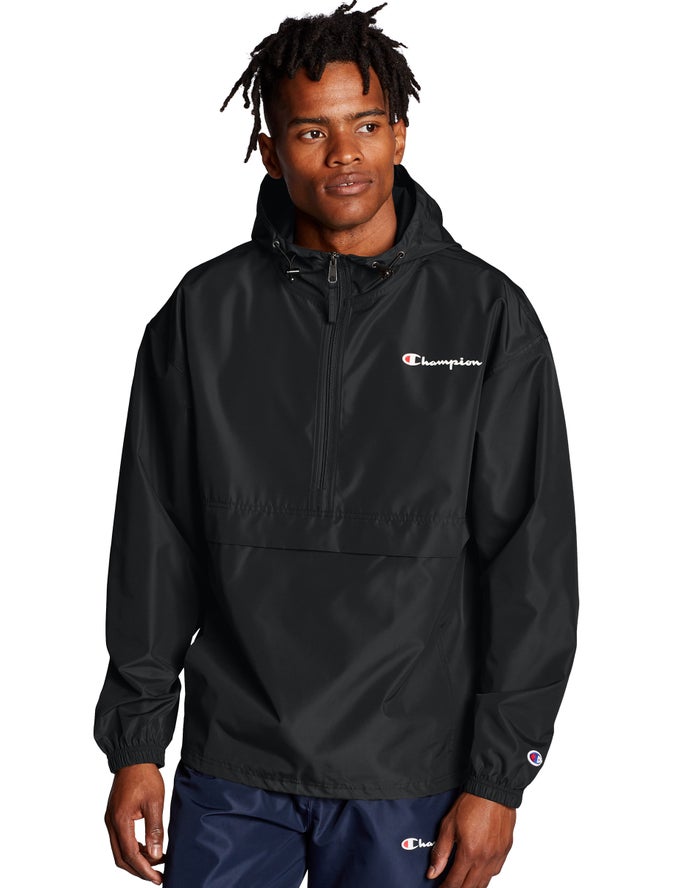 Champion Mens Jackets NZ - Packable Script Logo Black ( 9061-ANYGR )